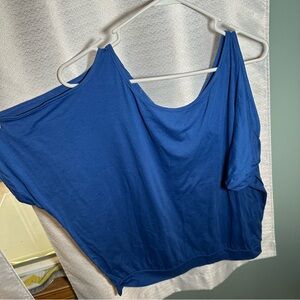 SHEIN Blue Asymmetrical Tank Top with White Accents